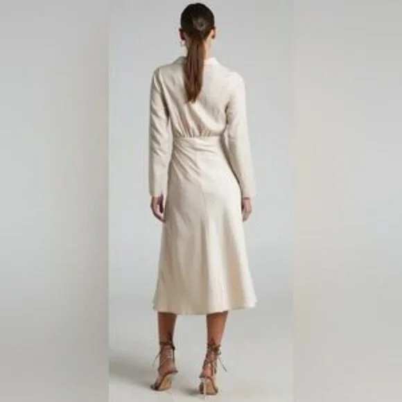 Showpo Annisa Tie Front Collared Midi Dress in Champagne - Picture 3 of 9